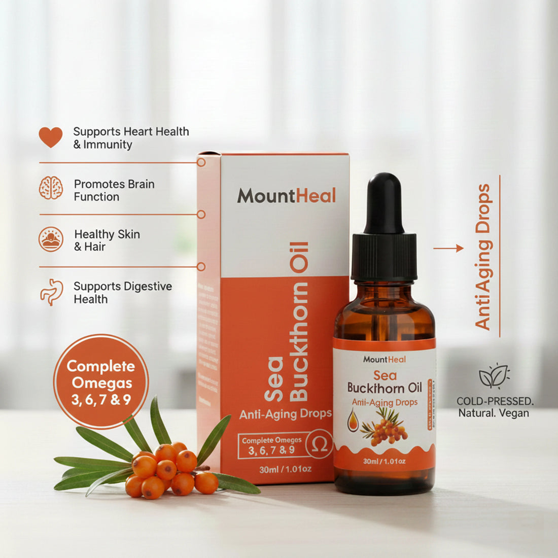 Pure Sea Buckthorn Oil - Cold-Pressed, Pure & Nutrient-Rich | MountHeal
