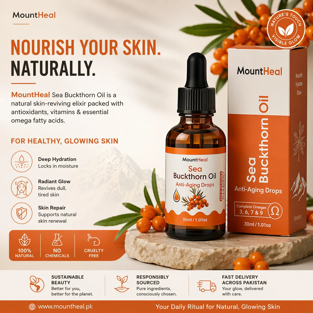 100% Pure Sea Buckthorn Oil - Cold-Pressed, Pure & Nutrient-Rich